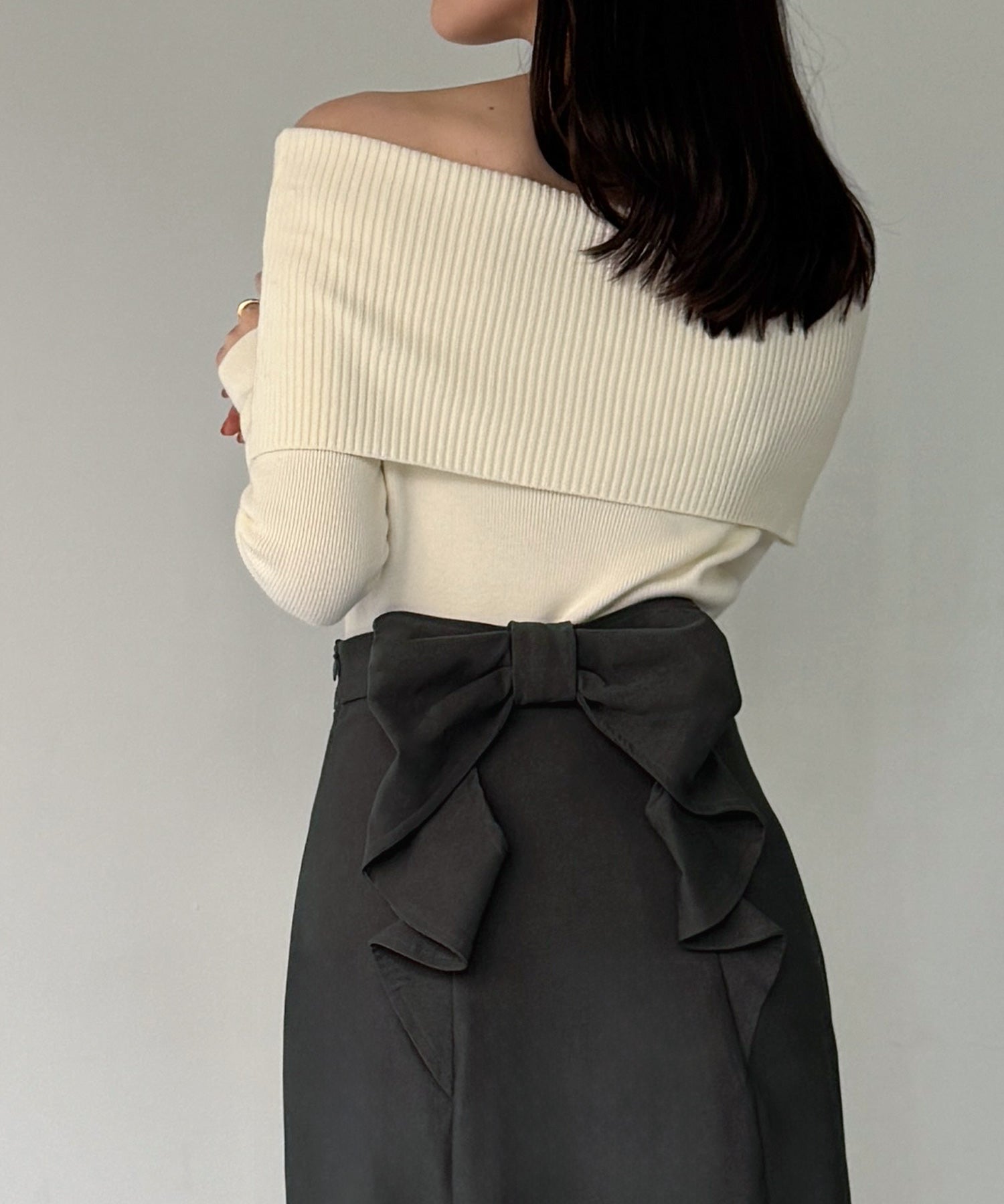 ジュノア JUNOAH バックリボンマーメイドスカート(裏地無し) (ダークグレー) ダークグレー