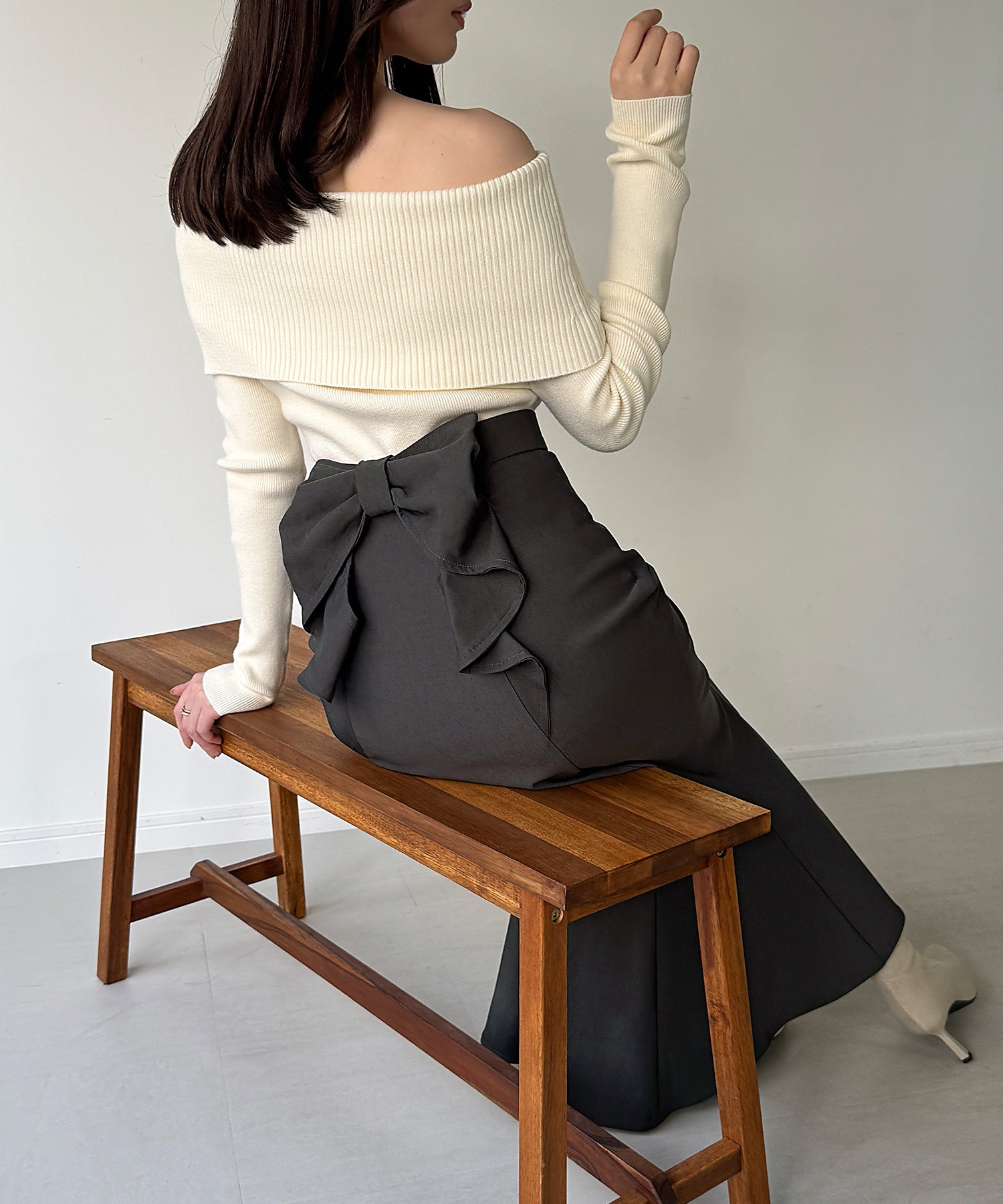 ジュノア JUNOAH バックリボンマーメイドスカート(裏地無し) (ダークグレー) ダークグレー