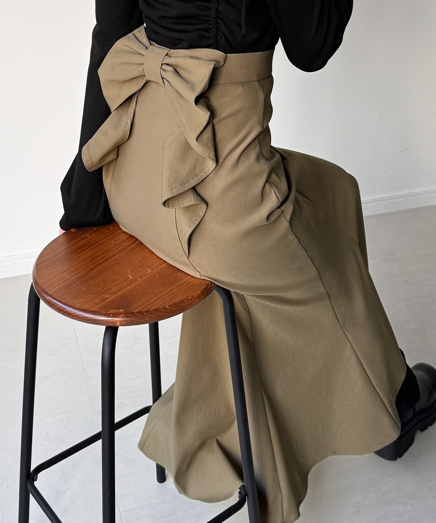 ジュノア JUNOAH バックリボンマーメイドスカート(裏地無し) (ダークベージュ) ダークベージュ