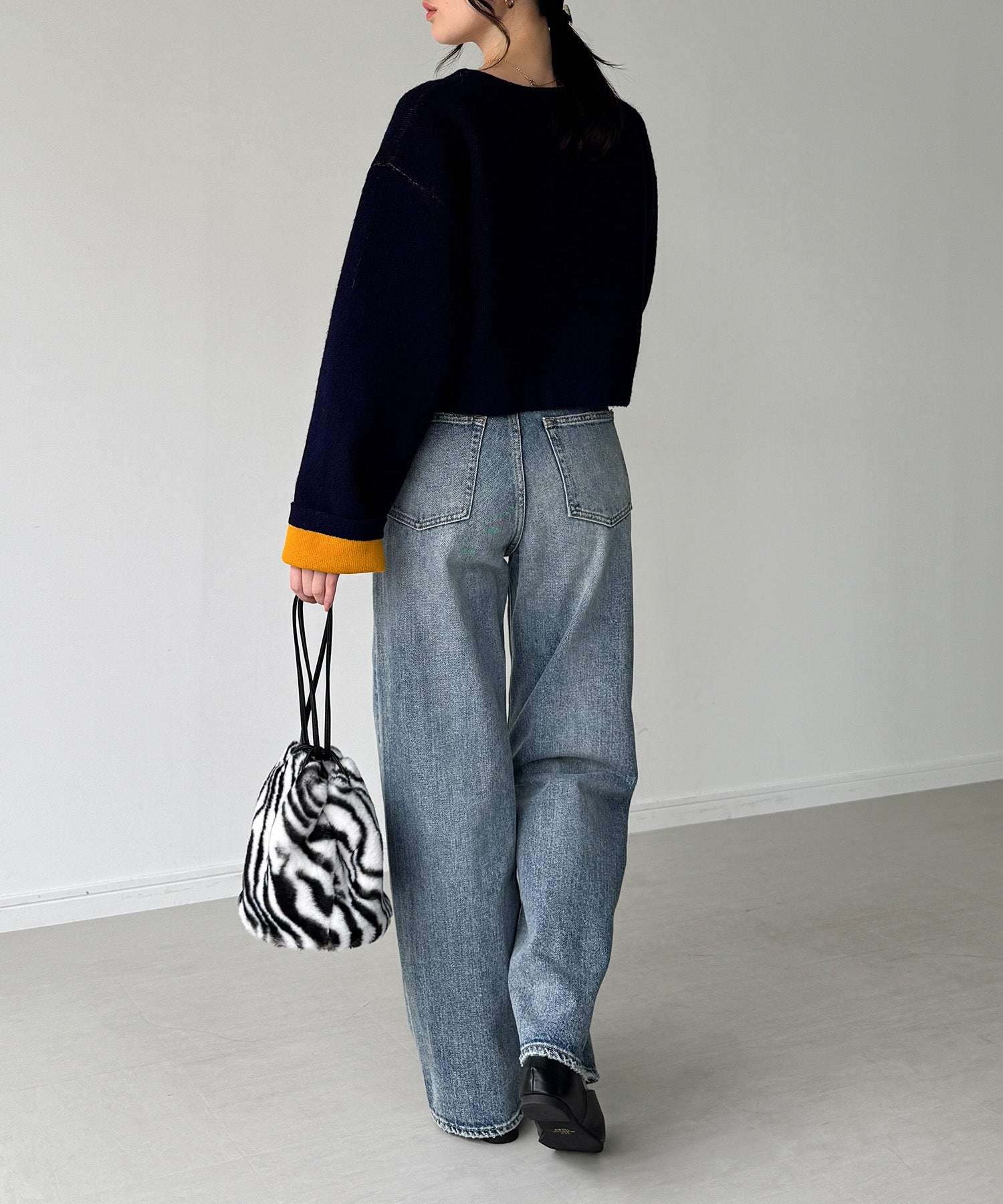 ジュノア JUNOAH 金釦裏配色ショートニットジャケット (ネイビー) ネイビー