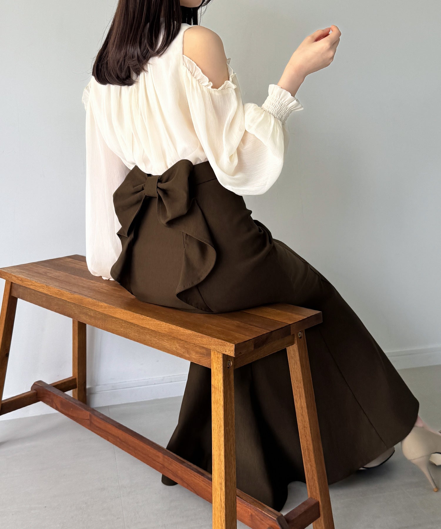 ジュノア JUNOAH バックリボンマーメイドスカート(裏地無し) (ブラウン) ブラウン