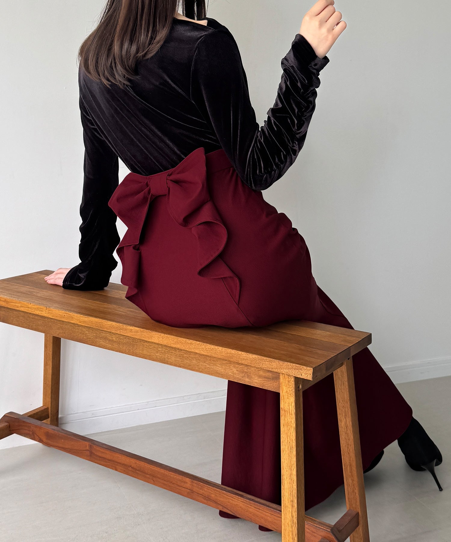 ジュノア JUNOAH バックリボンマーメイドスカート(裏地無し) (ボルドー) ボルドー