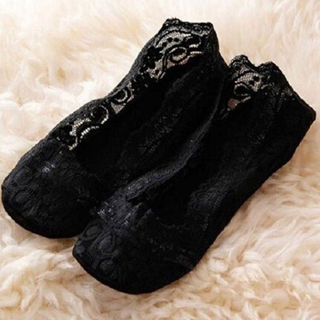 ジュノア JUNOAH 【4足セット】フットカバー!脱げない!丸まらない!フットカバーレースタイプ幅広ゴムでズレない!通気性も◎快適な履き心地!22.0?24.5cm対応,ブラック2足 ホワイト2足