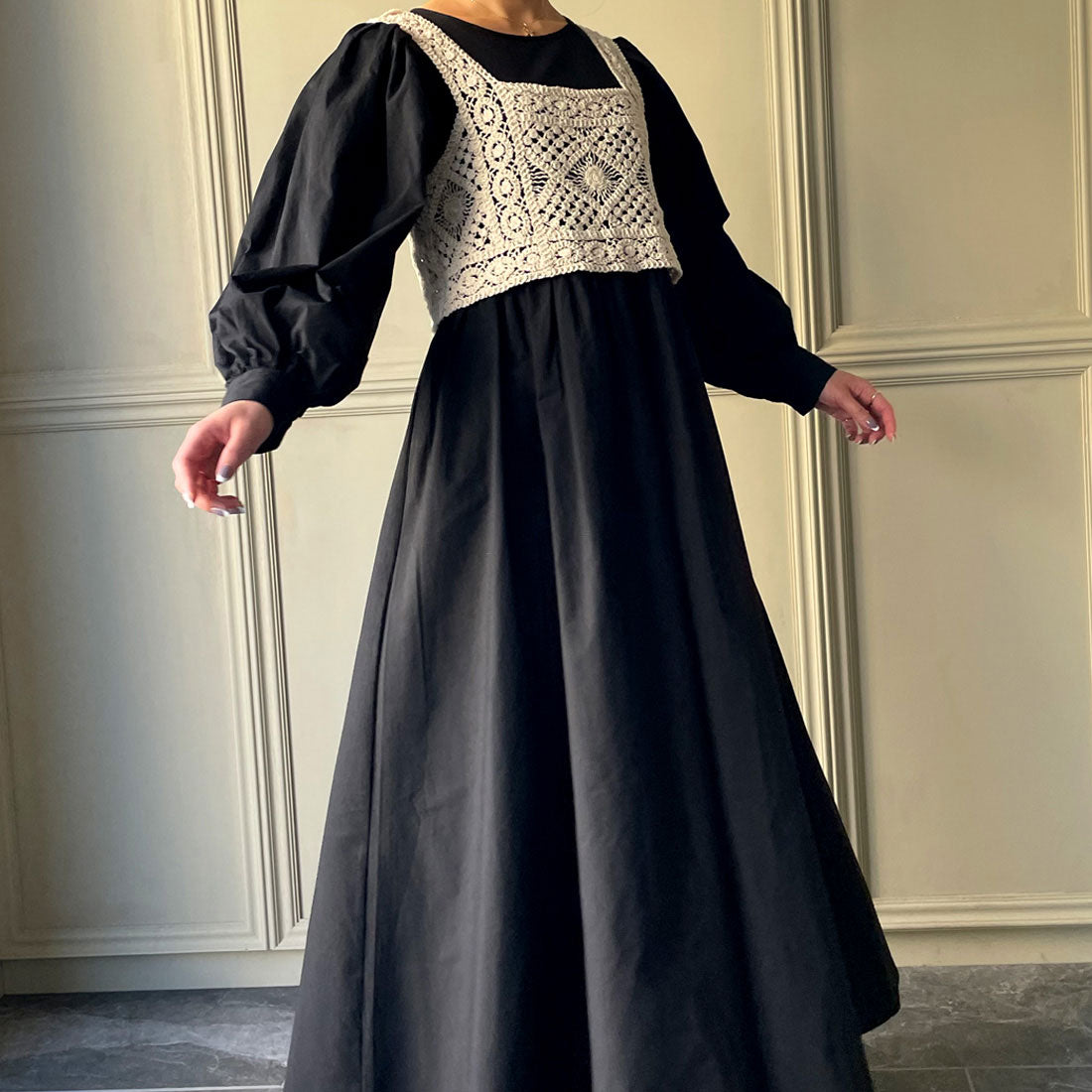 ジュノア JUNOAH ビスチェ付きボリュームスリーブマキシ丈ワンピース