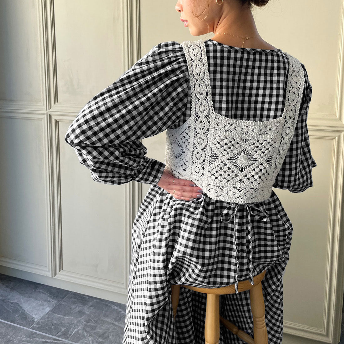 ジュノア JUNOAH ビスチェ付きボリュームスリーブマキシ丈ワンピース