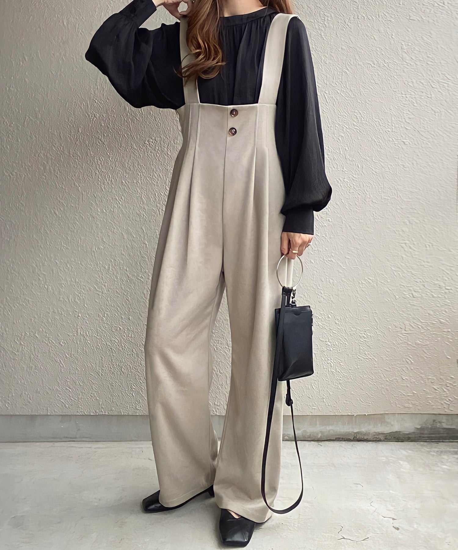 ジュノア JUNOAH タックサロペット,グレージュ