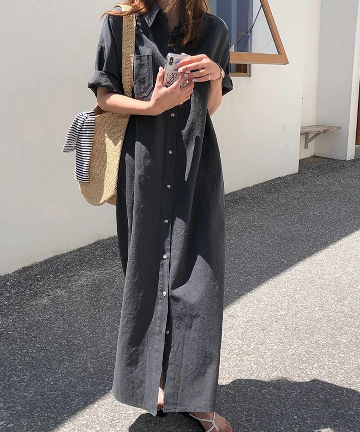 AMOUR BOX Relaxed Maxi Shirt Dress