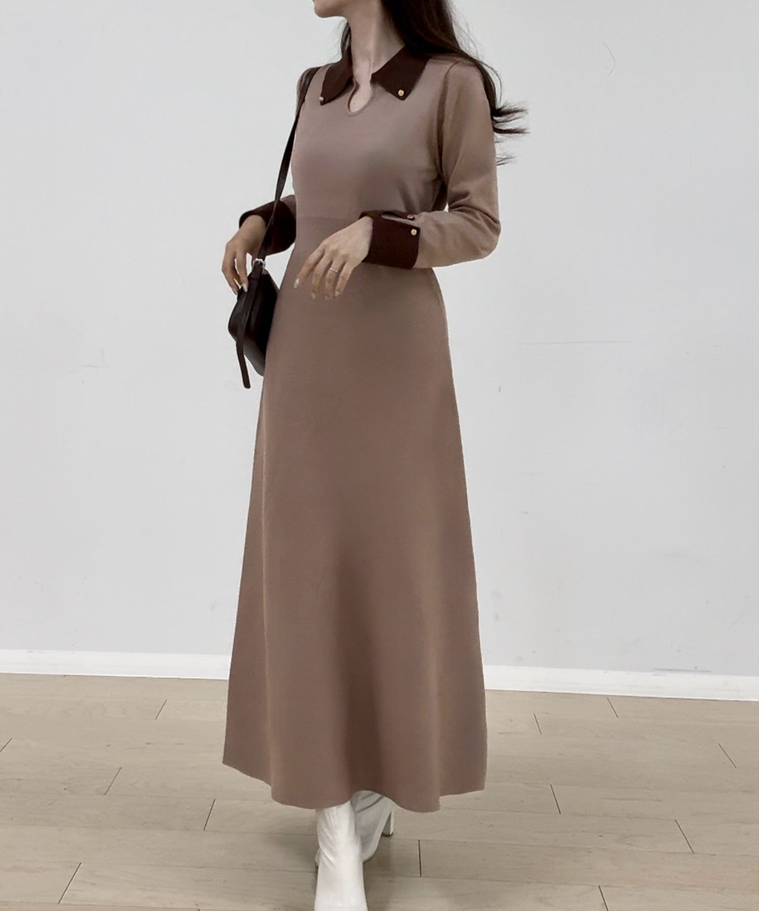 JUNOAH Bicolor Semi-Flare Knit Dress