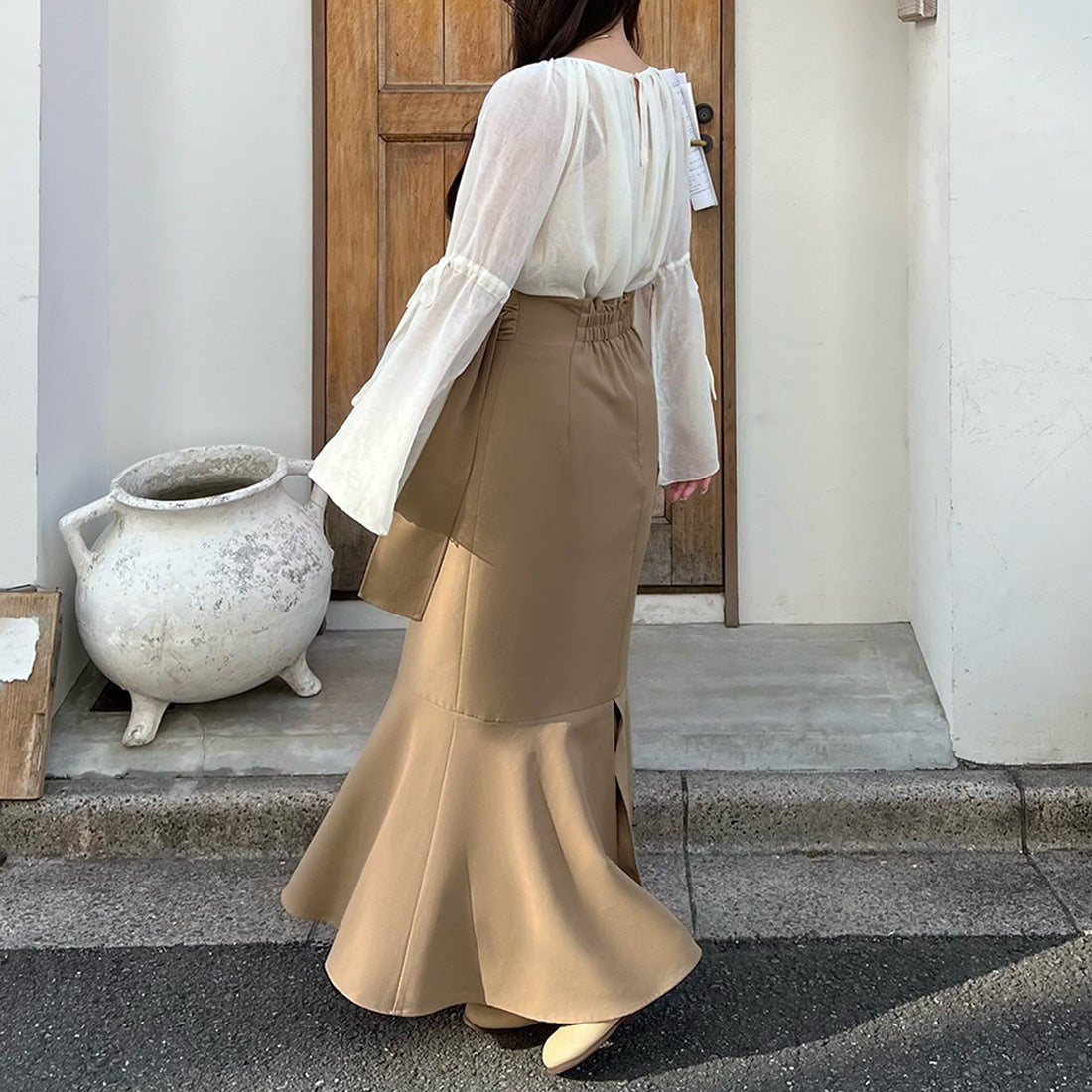 ジュノア JUNOAH ツイストリボンサスペンダーマーメイドスカート