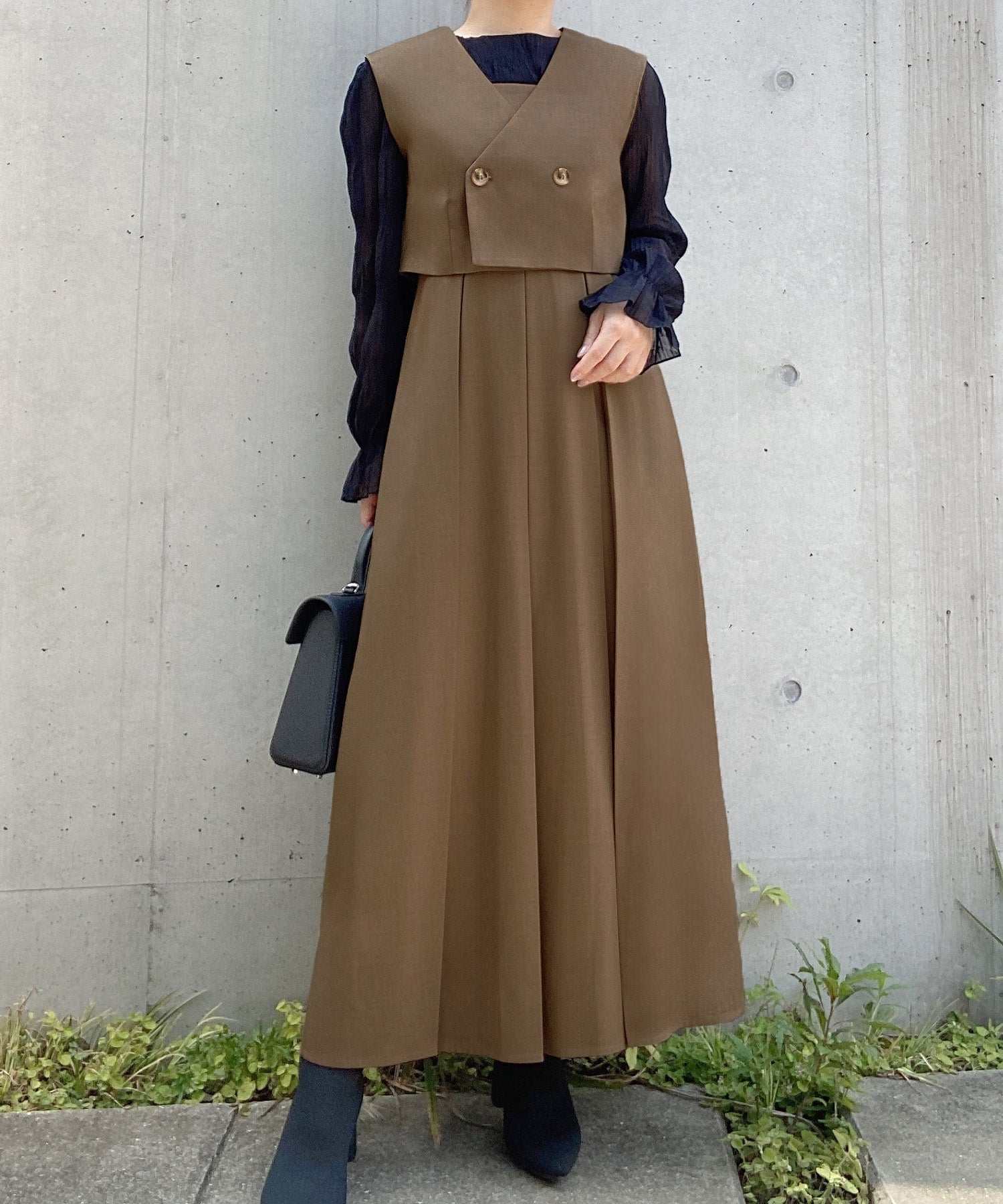 JUNOAH Short Vest + Pleated Camisole Dress