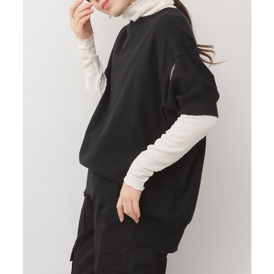 ジャングルジャロピー JUNGLE JALOPY 袖脇オープンラウンドネック5分袖ニット