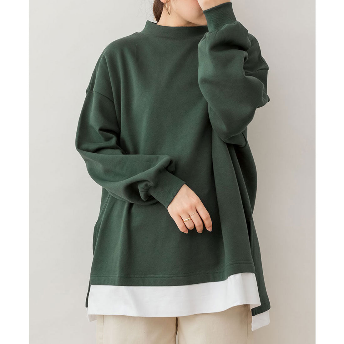 ジャングルジャロピー JUNGLE JALOPY 裏起毛レイヤード風ハイネックトレーナー