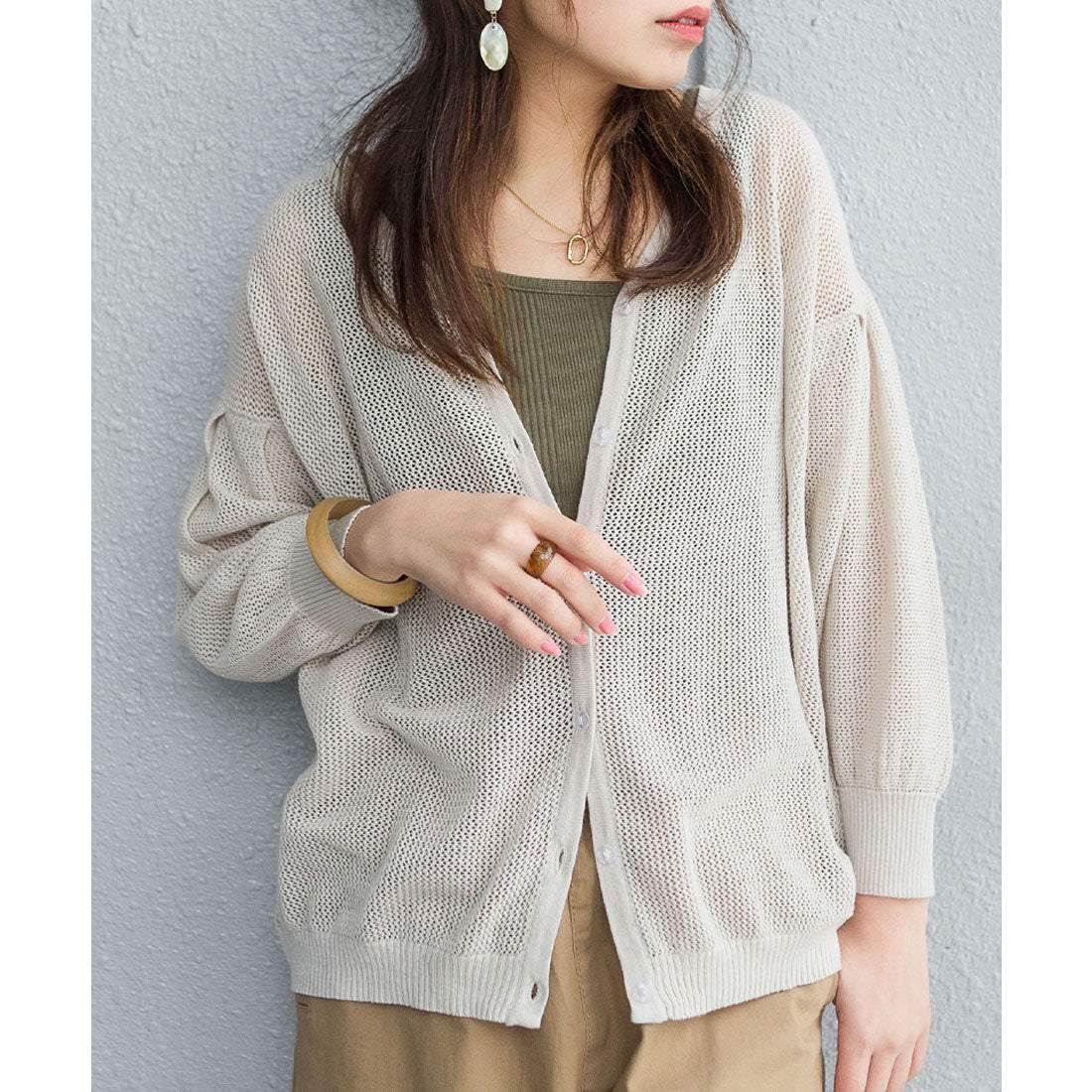 ジャングルジャロピー JUNGLE JALOPY メッシュ編みVネックカーディガン サマーニット