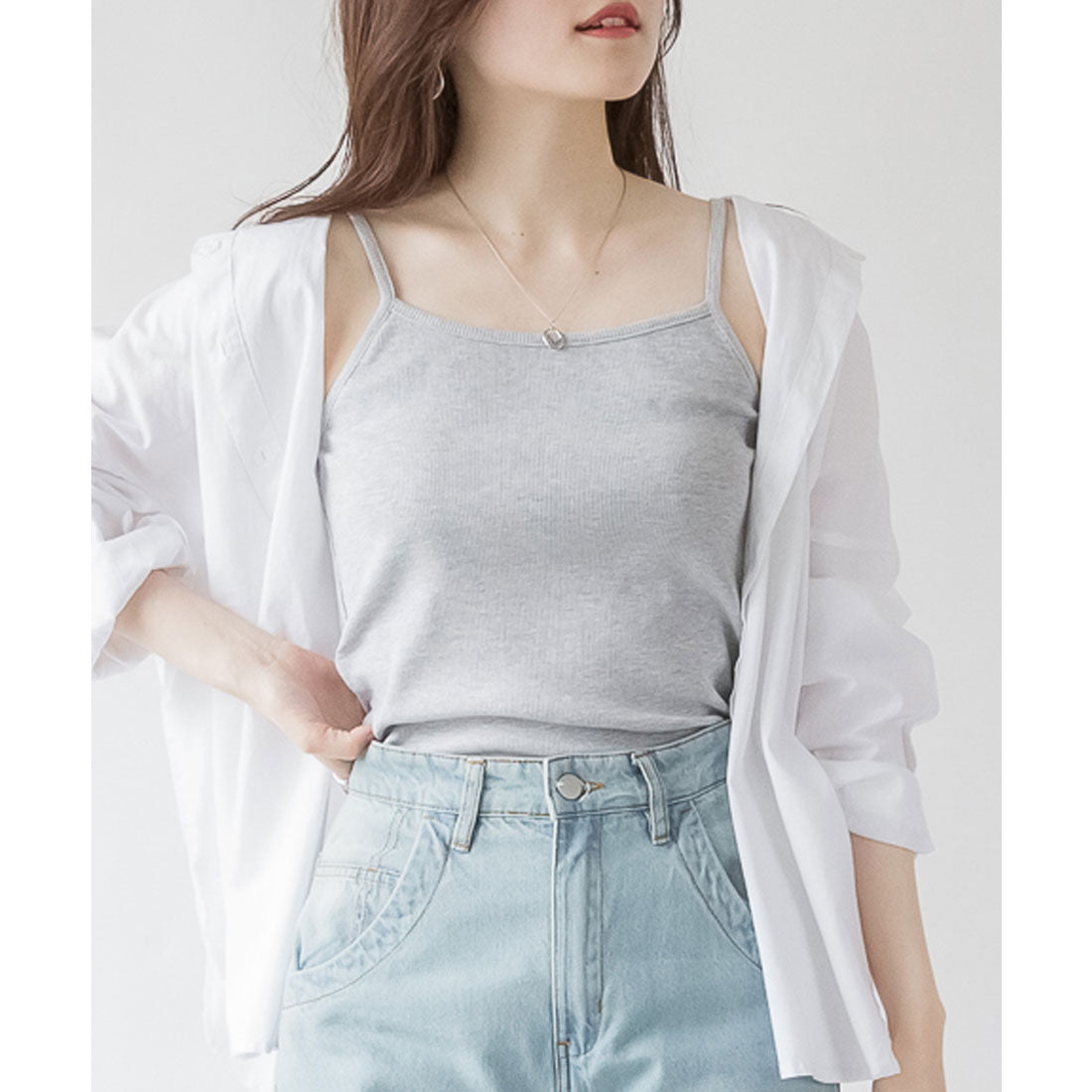 ジャングルジャロピー JUNGLE JALOPY コットンリブキャミソール カットソー インナー 丸首 重ね着 春コーデ レディース カジュアル ビッグサイズ 楽ちん (M-GRAY) M-GRAY