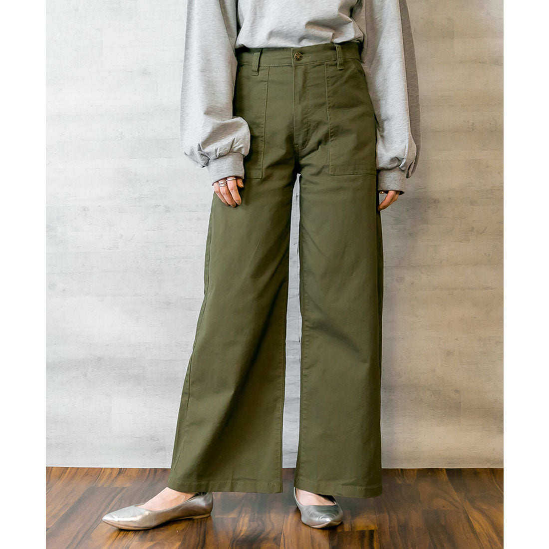 ジャングルジャロピー JUNGLE JALOPY 大きいサイズ レディース ワイド ベイカーパンツ ワイドパンツ ストレッチ ツイル チノ ストレート オーバーサイズ ゆったり 楽ちん 美脚 韓国ファッション