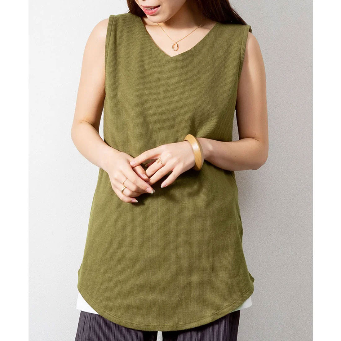 ジャングルジャロピー JUNGLE JALOPY Vネック ワッフル タンクトップ レディース チュニック丈 大きいサイズ トップス