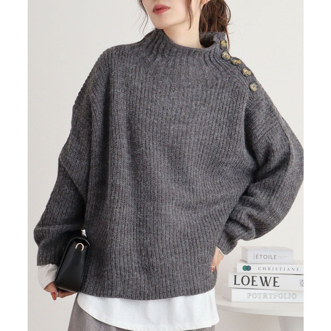 ジャングルジャロピー JUNGLE JALOPY バルキーサイドボタンハイネックセーター