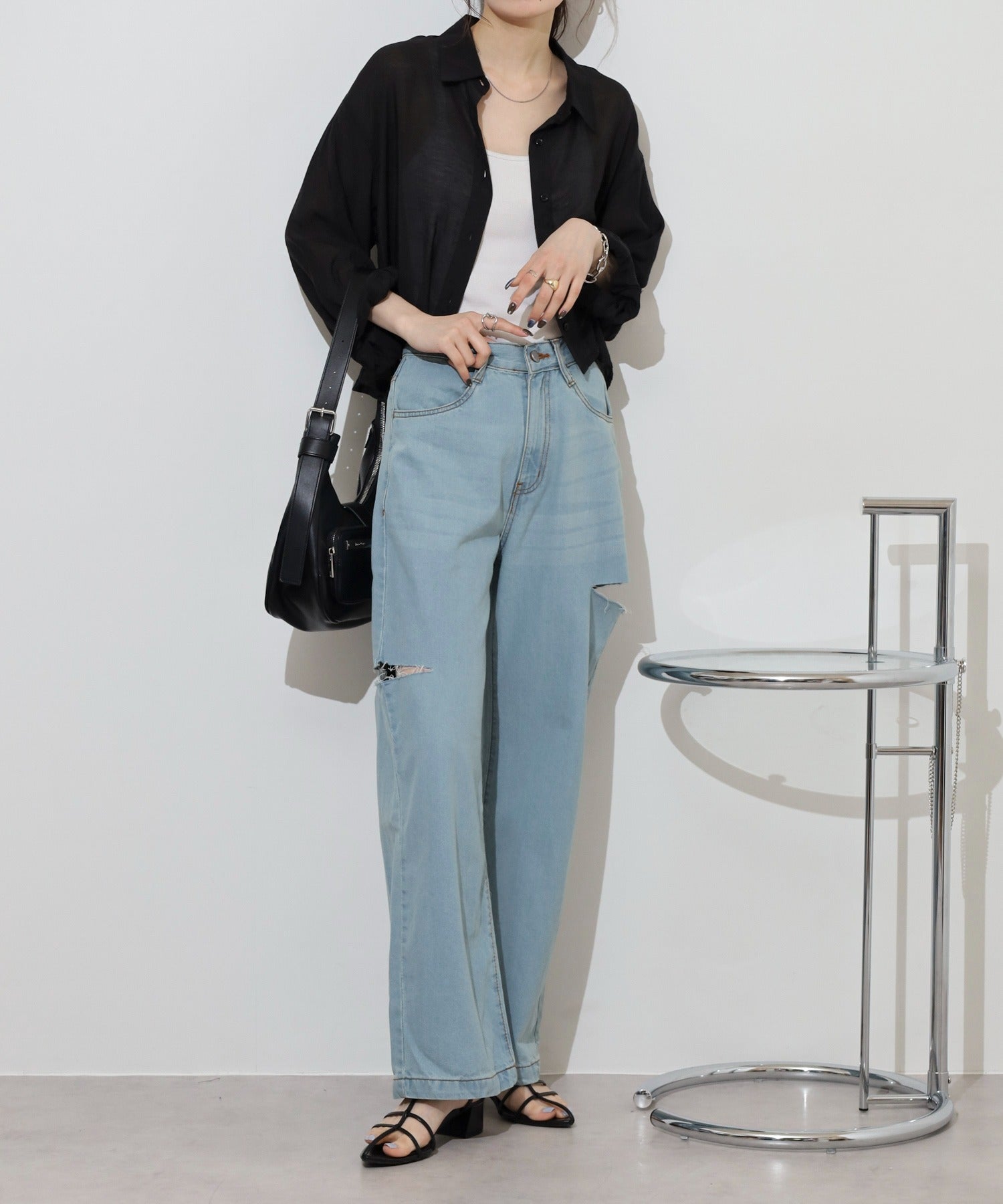 ジャングルジャロピー JUNGLE JALOPY ダメージ加工 デニムパンツ レディース ストレートパンツ ジーンズ ジーパン ボトムス カジュアル (LIGHTBLUE) LIGHTBLUE