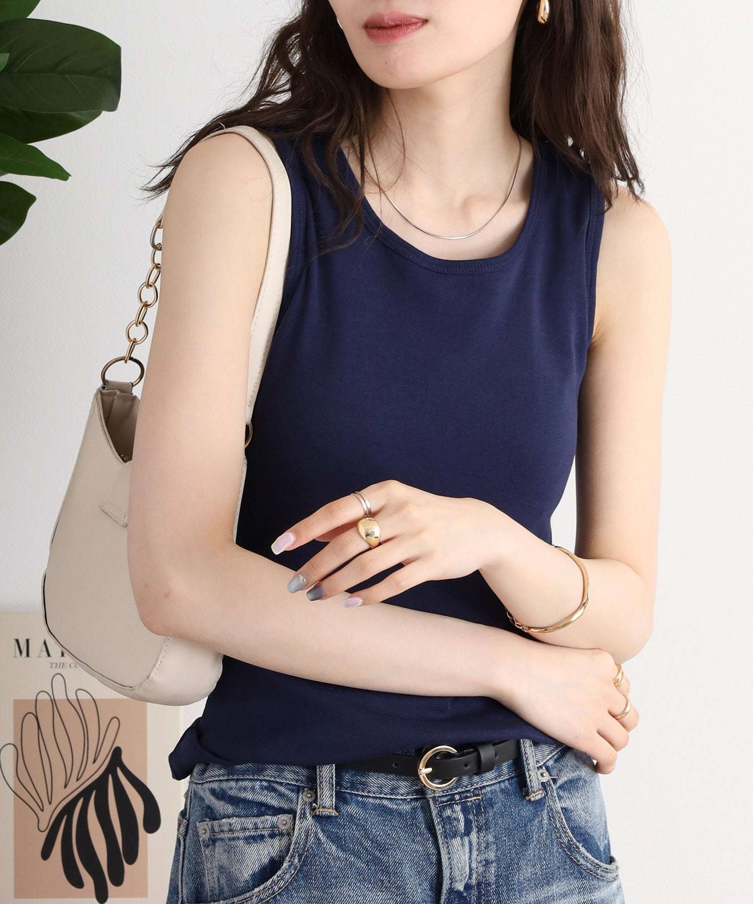 ジャングルジャロピー JUNGLE JALOPY カップ付き タンクトップ 大きいサイズ ラウンドネック 綿 レディース インナー キャミソール トップス 春 夏 (NAVY) NAVY