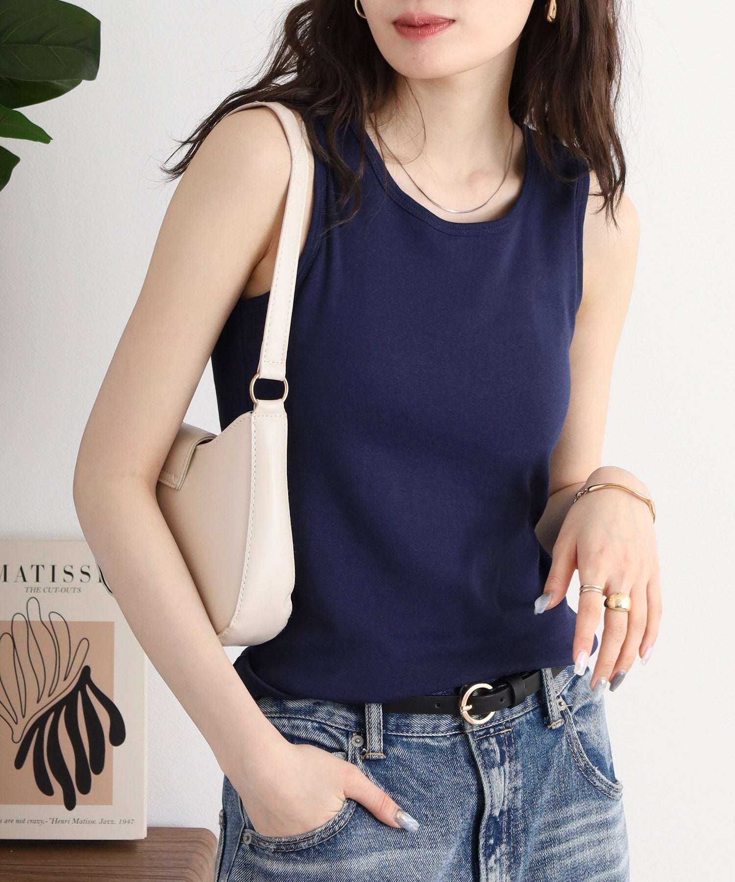 ジャングルジャロピー JUNGLE JALOPY カップ付き タンクトップ 大きいサイズ ラウンドネック 綿 レディース インナー キャミソール トップス 春 夏 (NAVY) NAVY