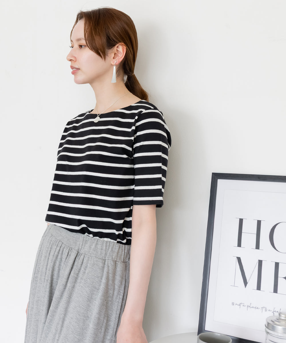 ジャングルジャロピー JUNGLE JALOPY ボーダー5分袖トップス レディース 大きいサイズ (BLACK-OW) BLACK-OW