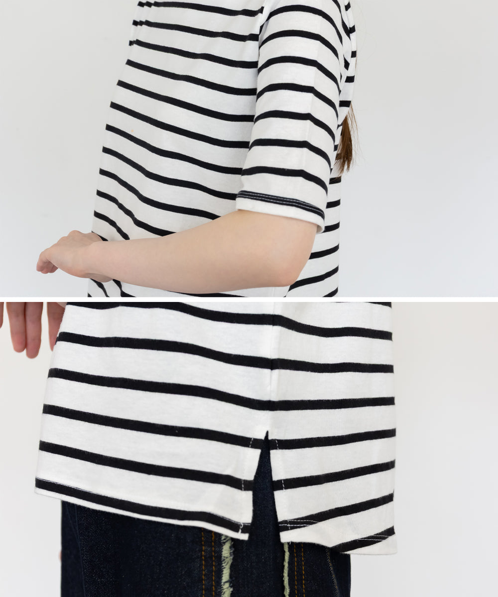 ジャングルジャロピー JUNGLE JALOPY ボーダー5分袖トップス レディース 大きいサイズ (BLACK-OW) BLACK-OW