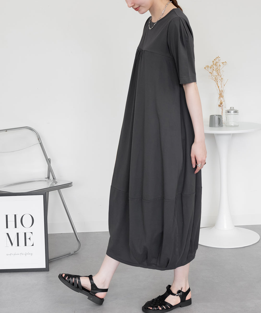 ジャングルジャロピー JUNGLE JALOPY 半袖バルーンロングワンピース レディース 大きいサイズ 夏服 夏 トップス ワンピ マキシ ギャザー (C-GRAY) C-GRAY