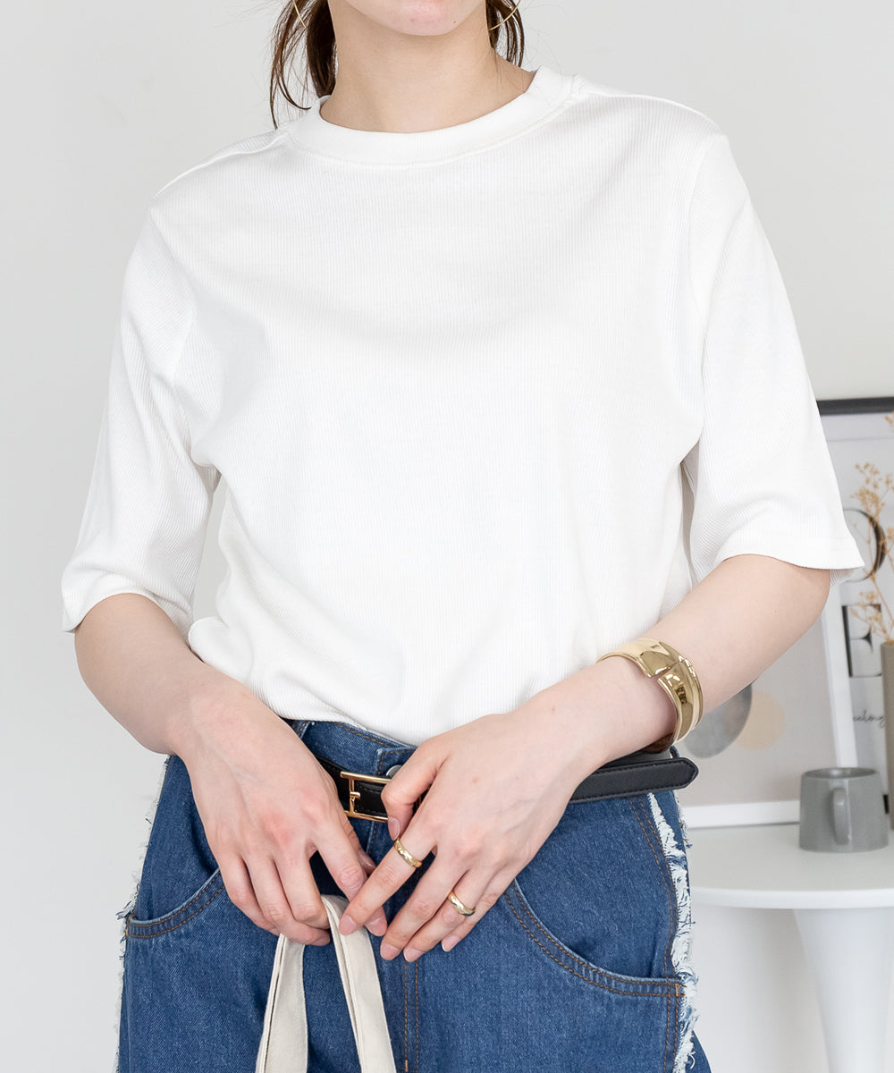 ジャングルジャロピー JUNGLE JALOPY 2×2リブ プチハイネック 半袖 Tシャツ 無地 シンプル モックネック 夏 インナー 重ね着 レディース 大きいサイズ (OFFWHITE) OFFWHITE