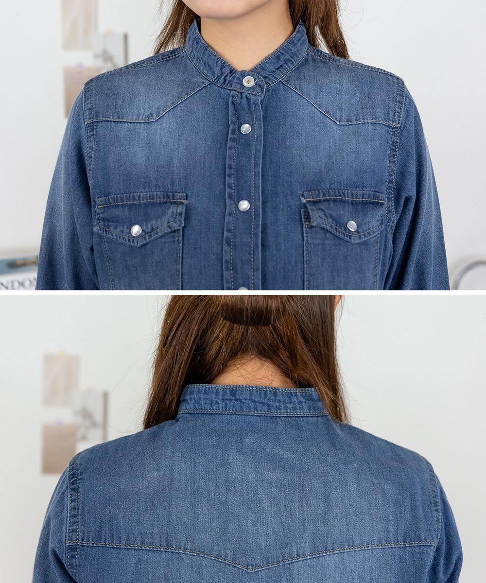 ジャングルジャロピー JUNGLE JALOPY ノーカラーウエスタンデニムシャツ レディース 大きいサイズ レビュー特典あり (ONEW-NAVY) ONEW-NAVY