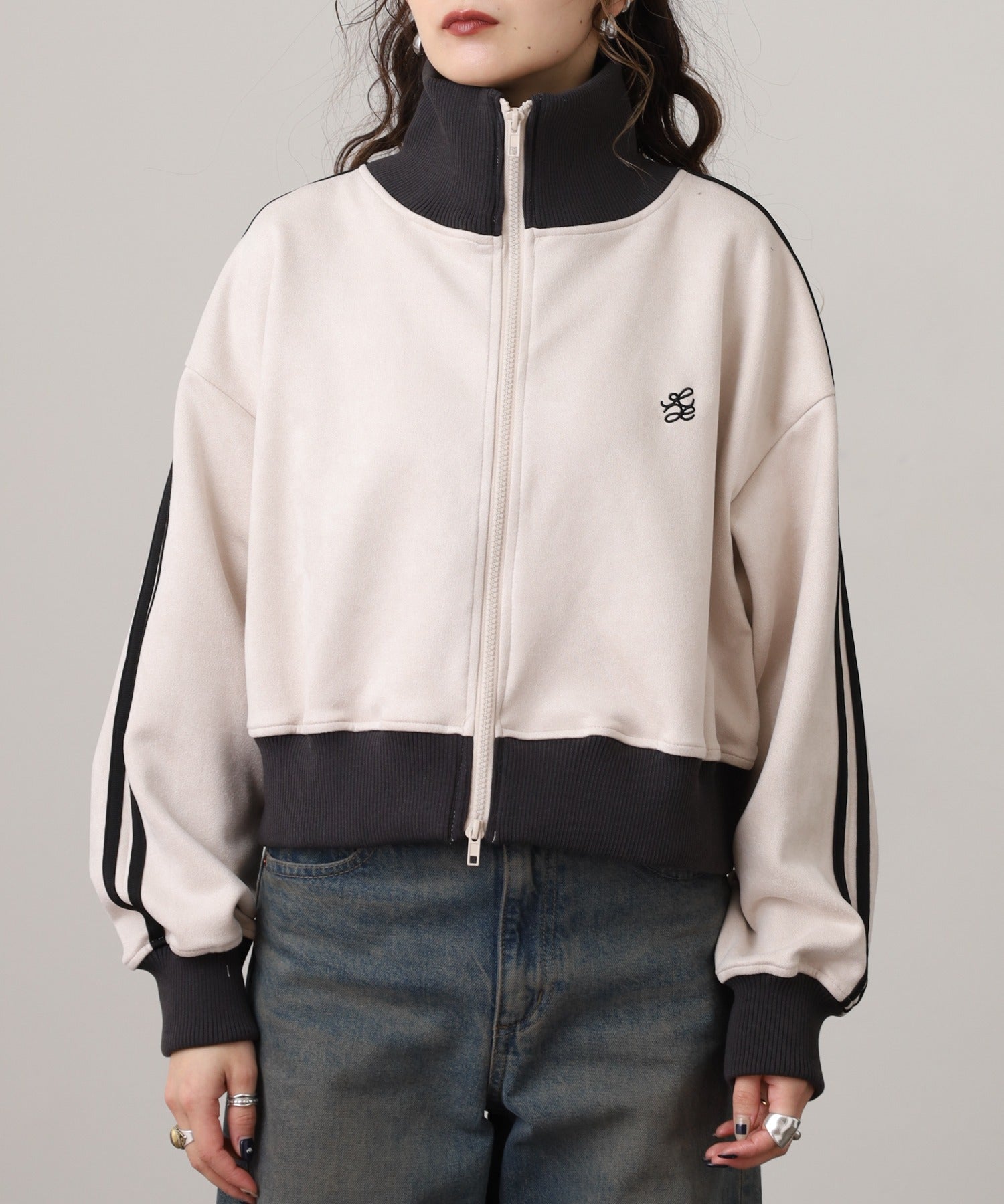 ジャングルジャロピー JUNGLE JALOPY スエードポンチクロップドトラックジャケット レディース (IVORY-SUMIKURO) IVORY-SUMIKURO