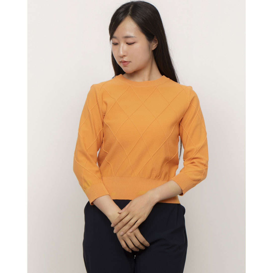 カールパークレーン KarLParkLane 丸首ダイヤ柄ニット (ネイビー) ネイビー