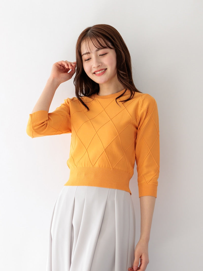 カールパークレーン KarLParkLane 丸首ダイヤ柄ニット (オレンジ) オレンジ