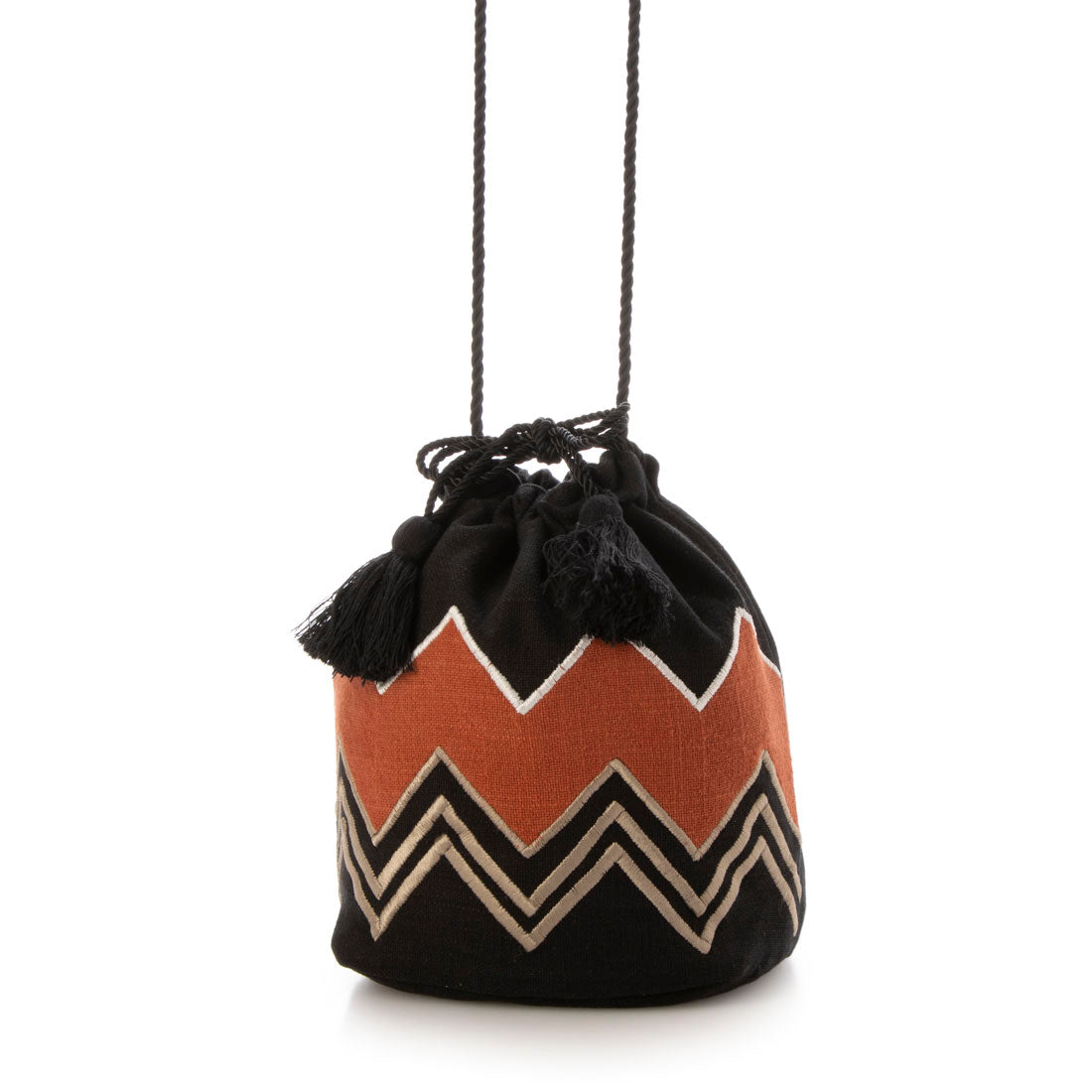 バッグ Kan KANKAN Zigzag Embroidered Drawstring Shoulder Bag