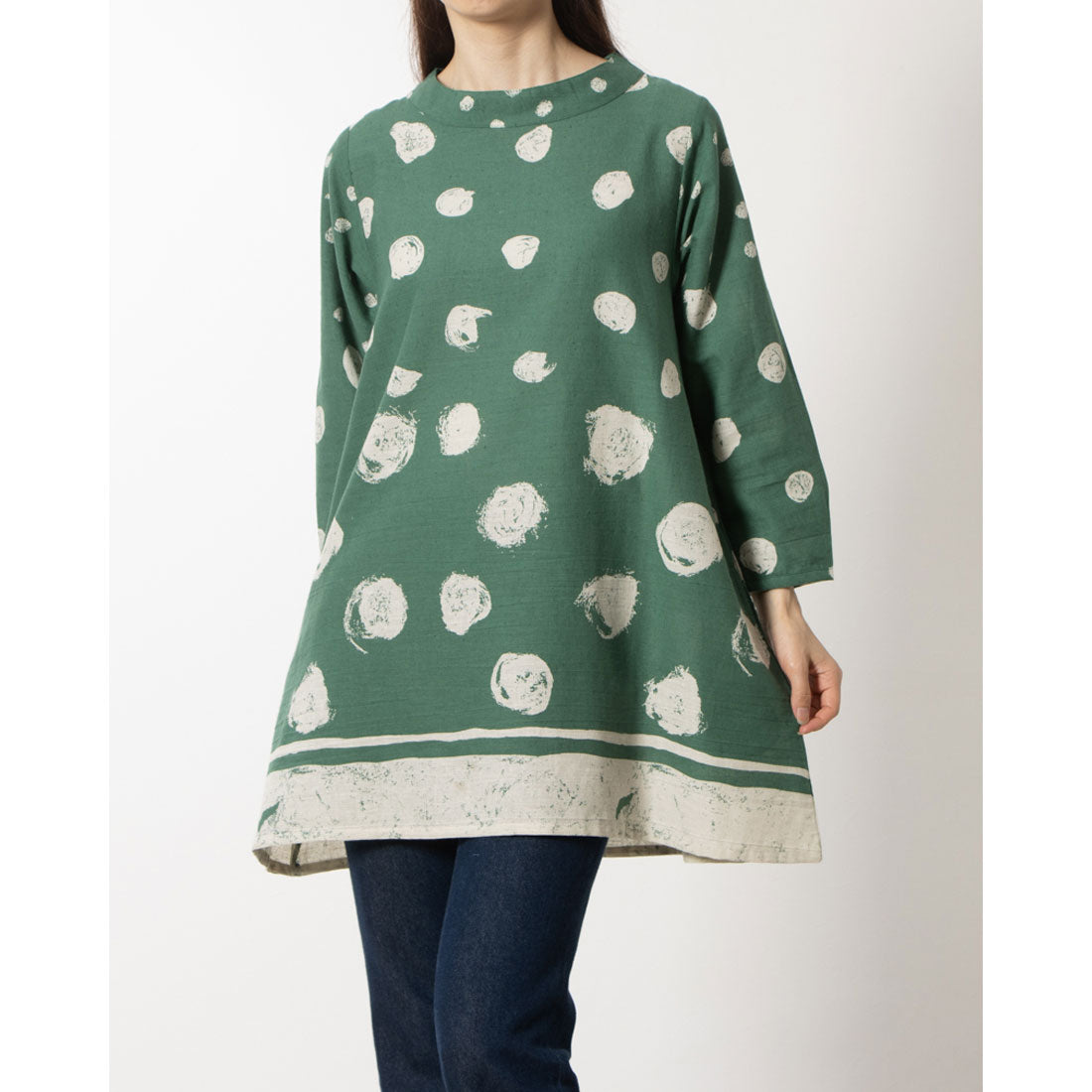 カンカン KANKAN 雨降りドットプリントチュニック