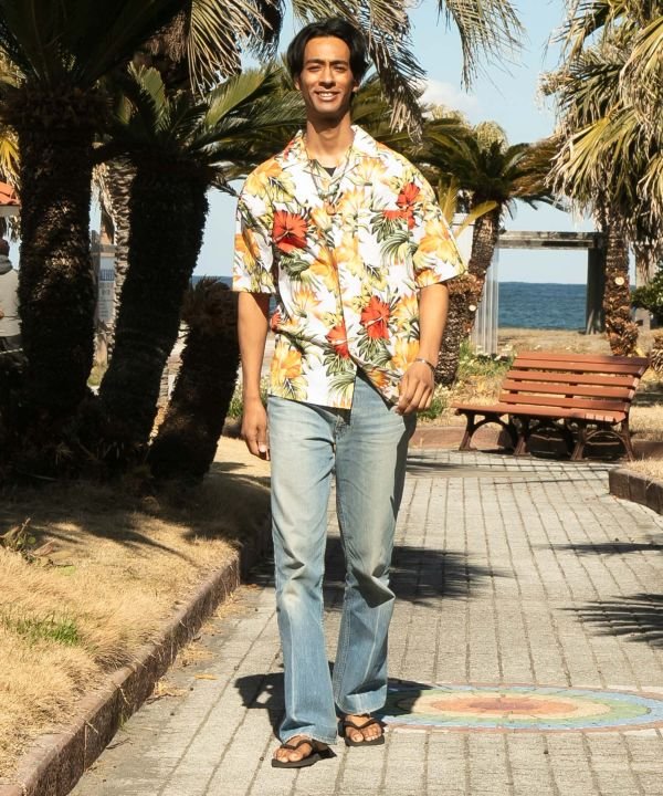 カヒコ Kahiko カイルアメンズアロハシャツ (ホワイト) ホワイト