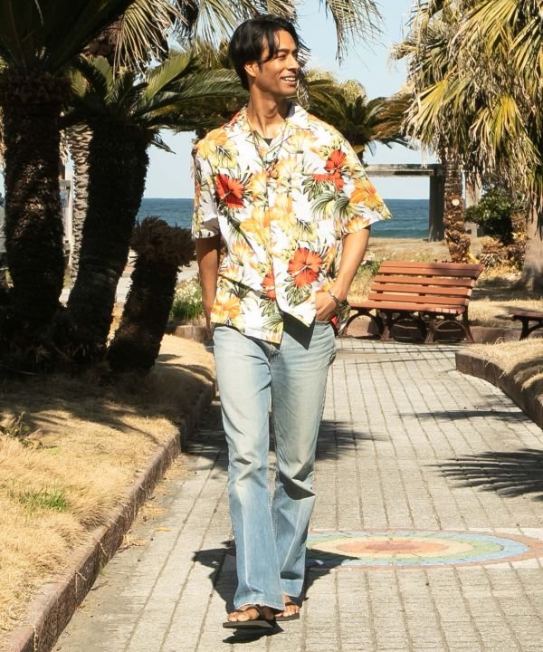 カヒコ Kahiko カイルアメンズアロハシャツ (ホワイト) ホワイト