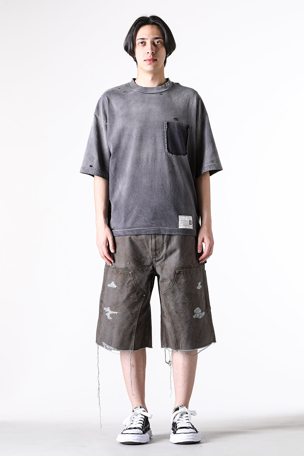 カミヤ KAMIYA BORO Duck Painter Wide Bermuda Pants (GRAY) GRAY