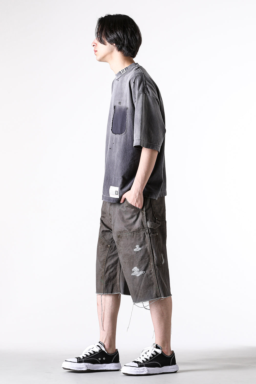 カミヤ KAMIYA BORO Duck Painter Wide Bermuda Pants (GRAY) GRAY