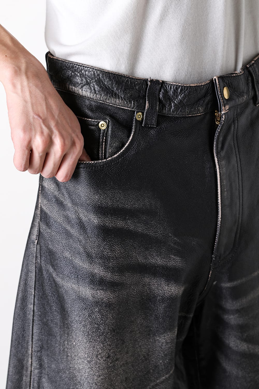 カミヤ KAMIYA Leather Bermuda Pants (BLACK) BLACK