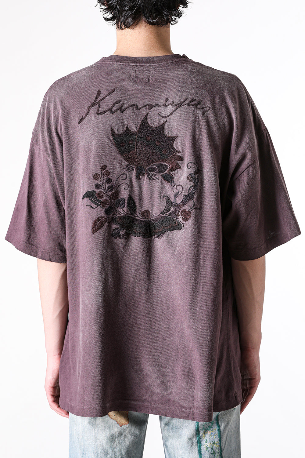 カミヤ KAMIYA “AGEHA” Embroidery Distressed Tee (BROWN) BROWN