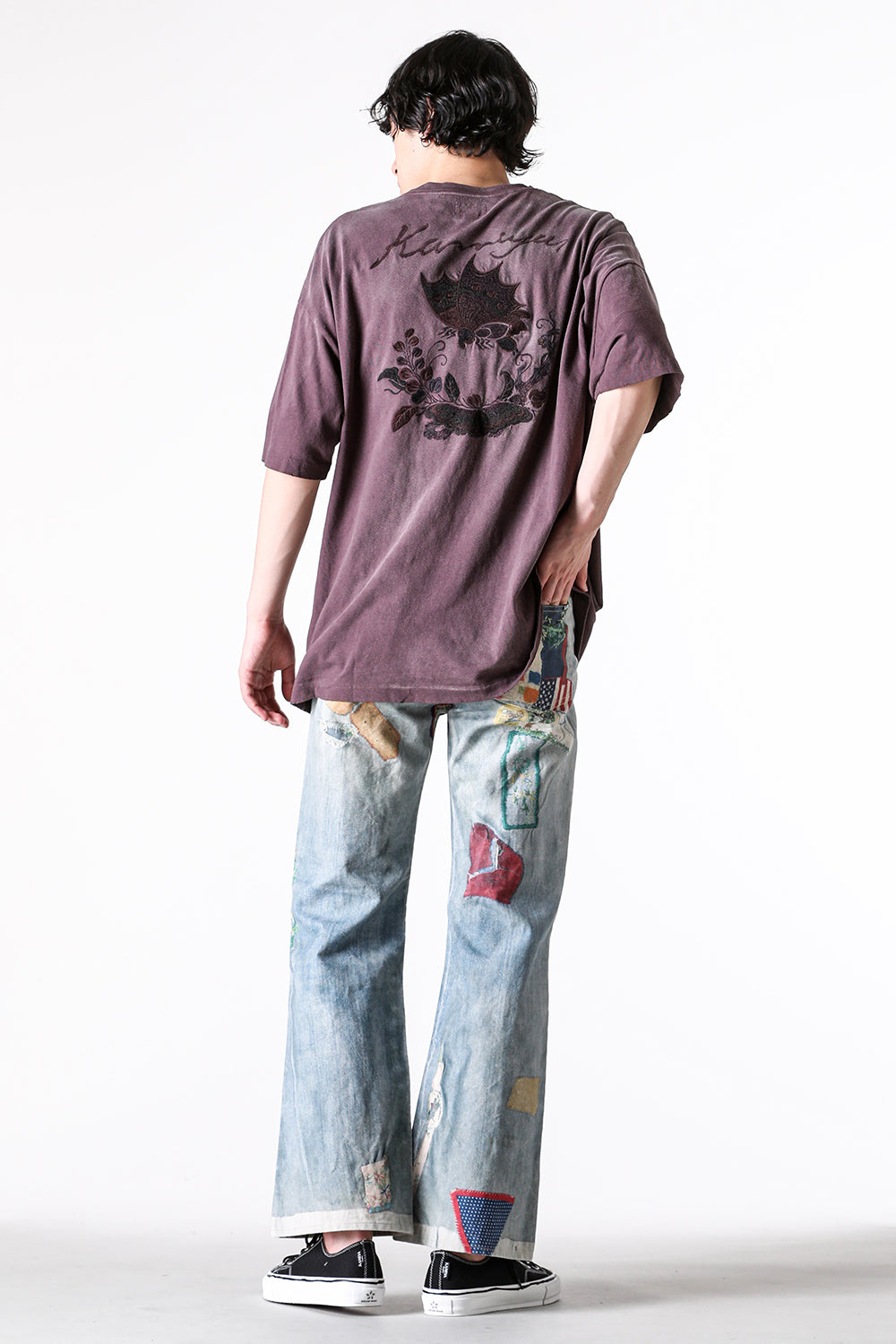 カミヤ KAMIYA “AGEHA” Embroidery Distressed Tee (BROWN) BROWN