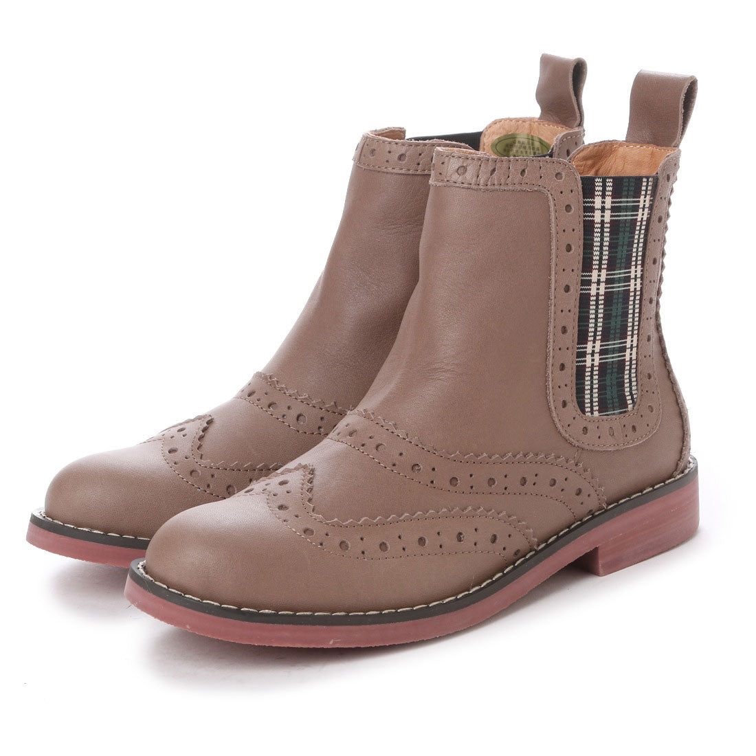 キスコ KISCO 【牛革】サイドゴアインチェック柄メダリオンショートブーツ8546