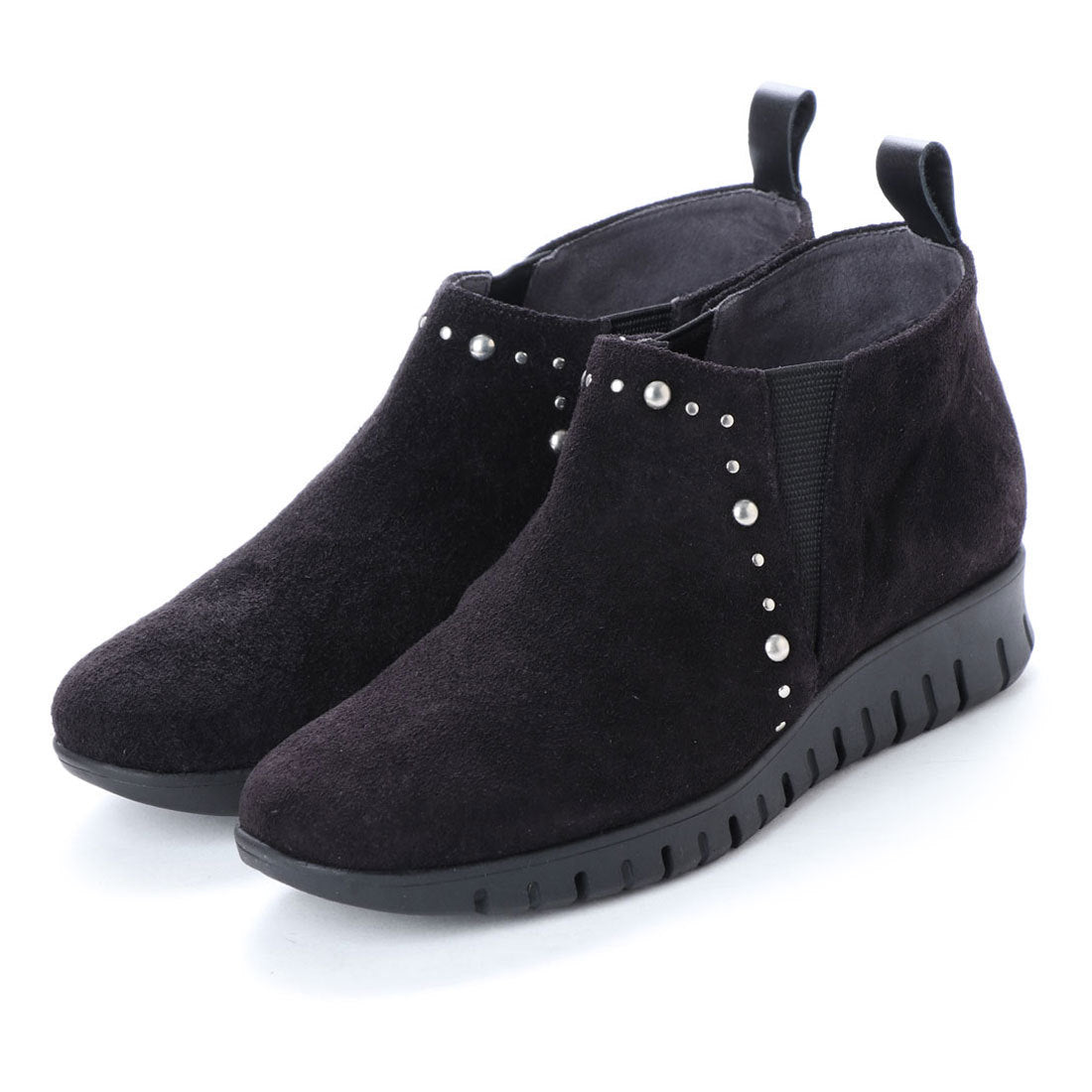 キスコ KISCO 【本革】スタッズ飾りサイドゴムカジュアルシューズ /厚底/,ブラック