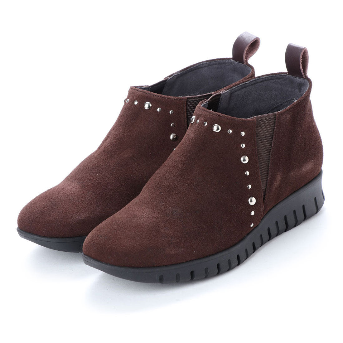 キスコ KISCO 【本革】スタッズ飾りサイドゴムカジュアルシューズ /厚底/,ダークブラウン