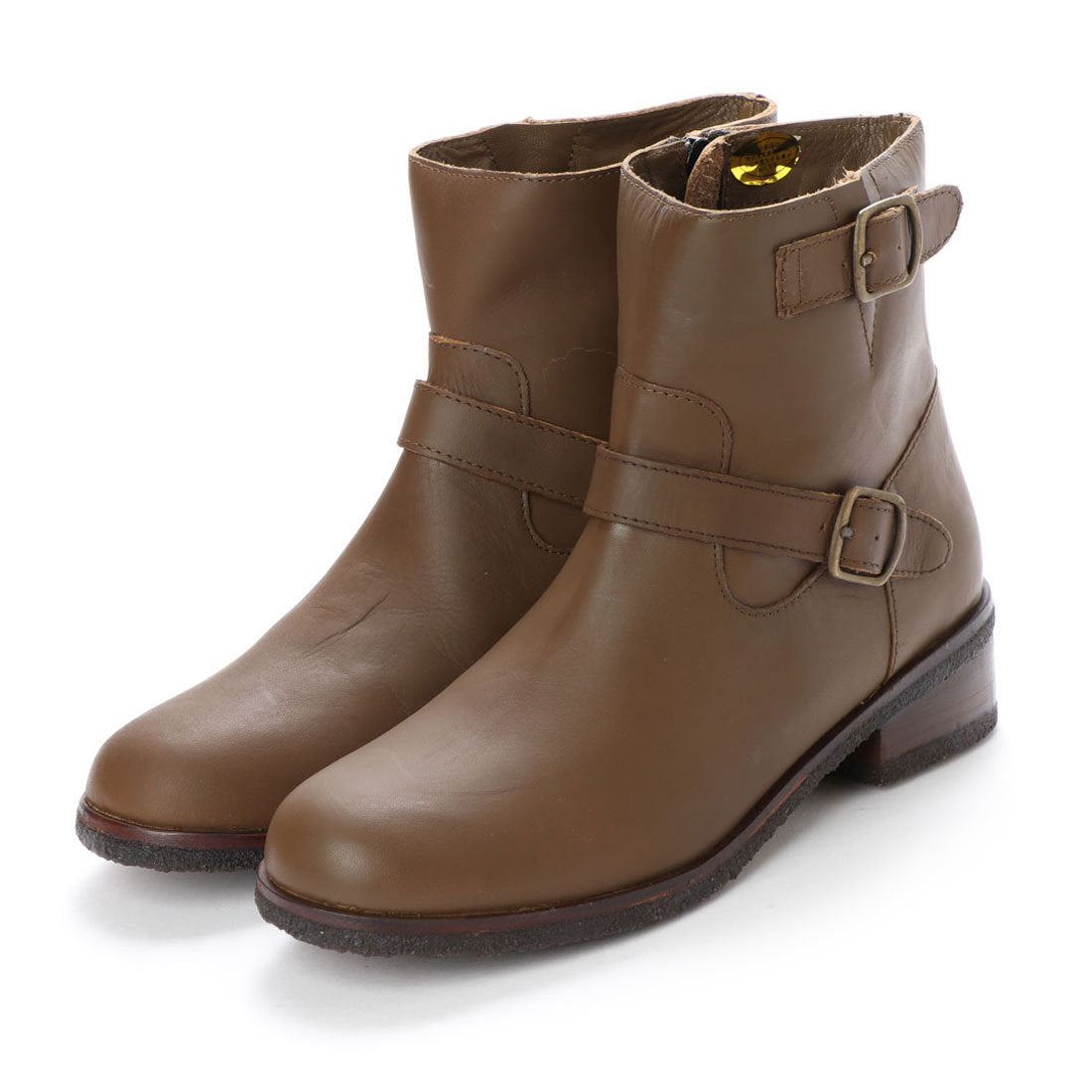 キスコ KISCO 【本革】Wベルト飾りショートブーツ (ダークカーキ) ダークカーキ