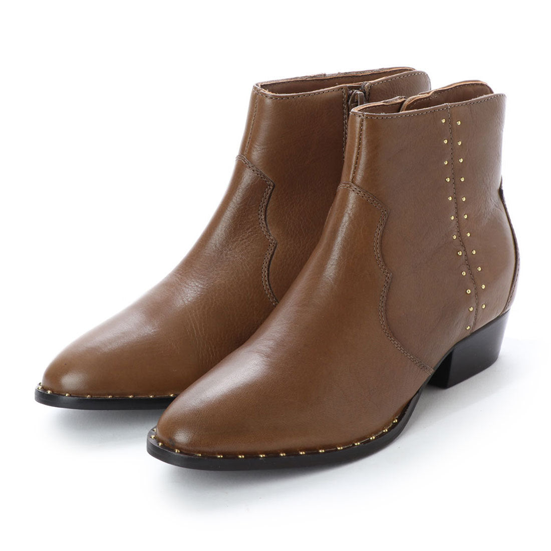 キスコ KISCO 【本革】スタッズ飾りショートブーツ,ダークカーキ