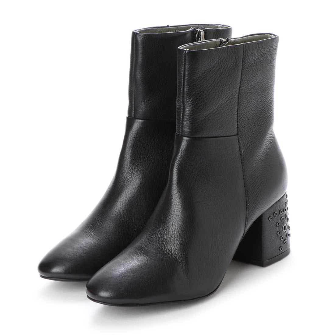 キスコ KISCO 【本革】ヒールスタッズ飾りショートブーツ,ブラック