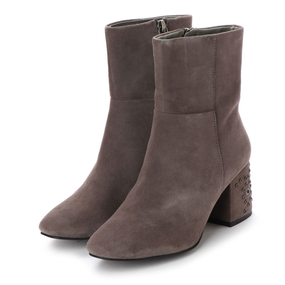 キスコ KISCO 【本革】ヒールスタッズ飾りショートブーツ,グレー