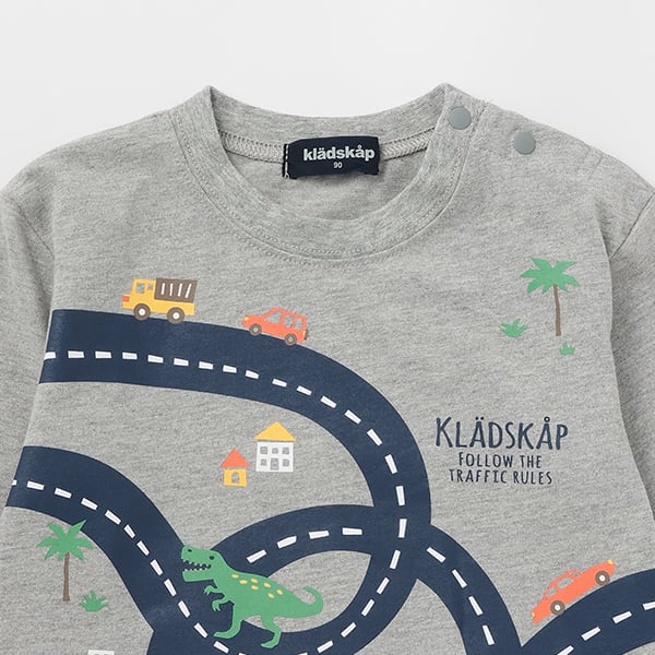 クレードスコープ kladskap 【人気商品再入荷】【直営店で取り扱い無し】車×道路×恐竜長袖Tシャツ (ライト ブルー) ライト ブルー