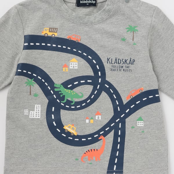 クレードスコープ kladskap 【人気商品再入荷】【直営店で取り扱い無し】車×道路×恐竜長袖Tシャツ (ライト ブルー) ライト ブルー